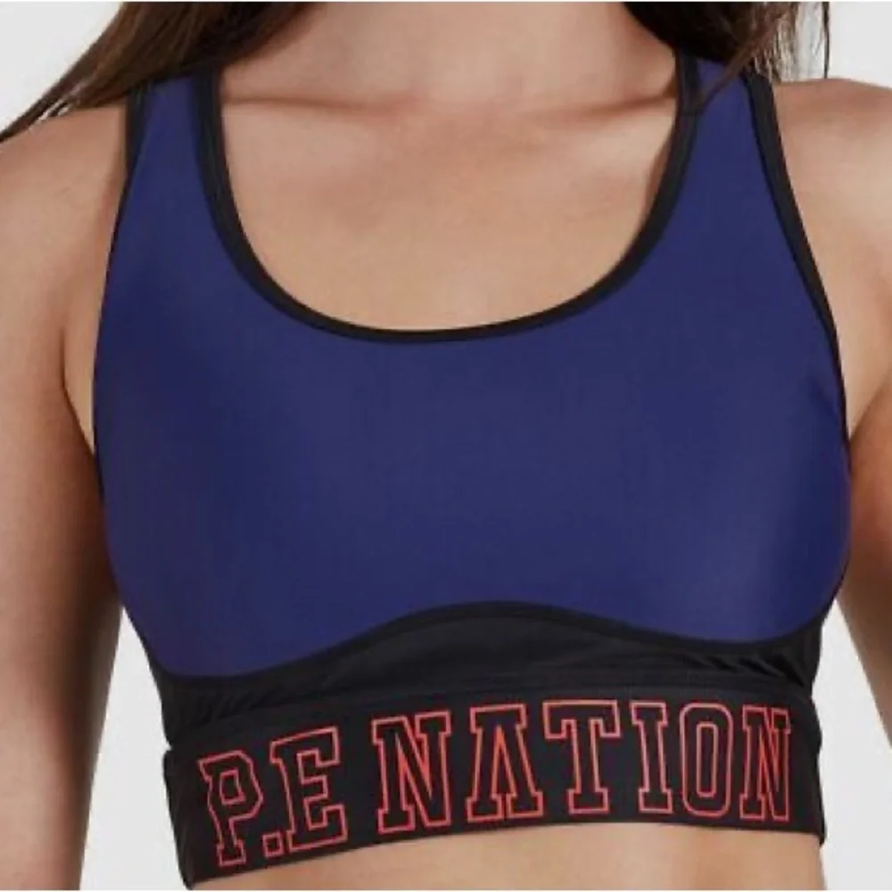 P.E Nation Navy Blue and Black Sports Bra with Red Logo